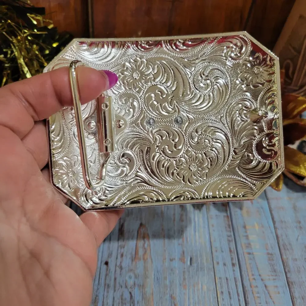 Four aces western belt buckle Silver Rosetone Rectangle Cowboy Poker Cards Buckl